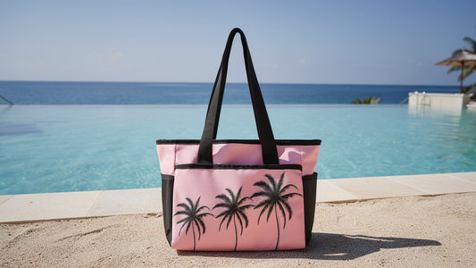 pink palms beach tote bag