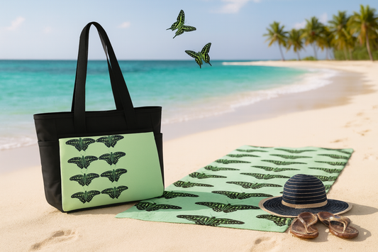 Green Triangle Butterfly Beach Towel