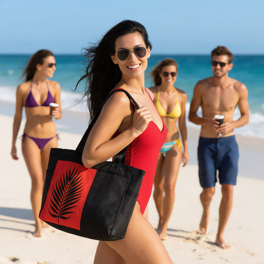red black palm tote Custom Beach Tote Bag-Large