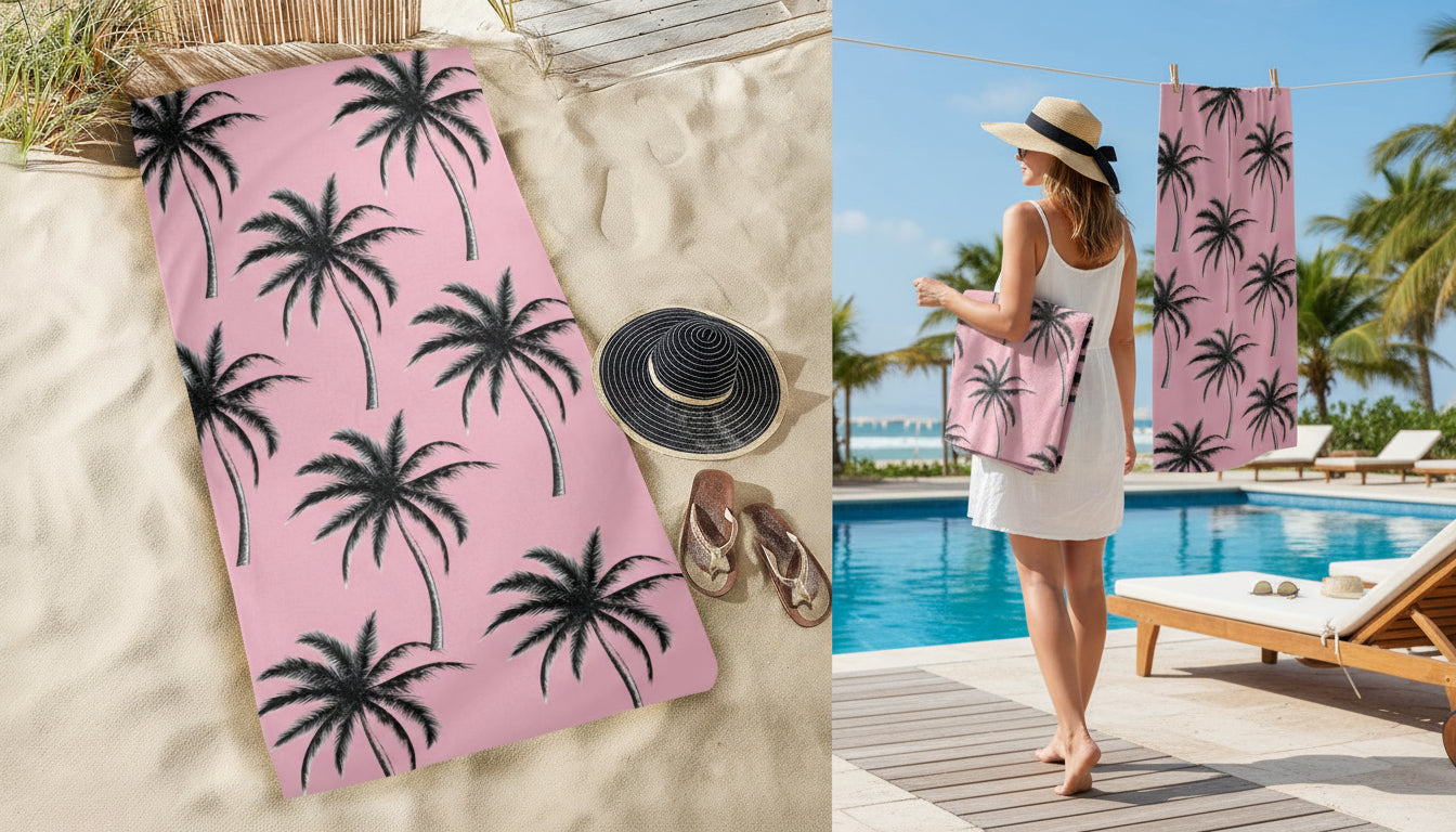 Pink Palms Beach Towel