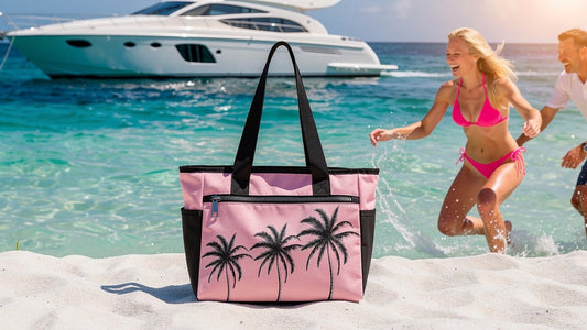 pink palms beach tote bag