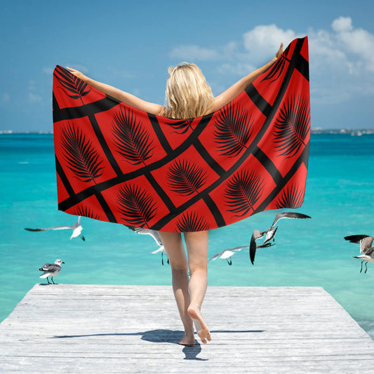 Red Palm Leaf Beach Towel