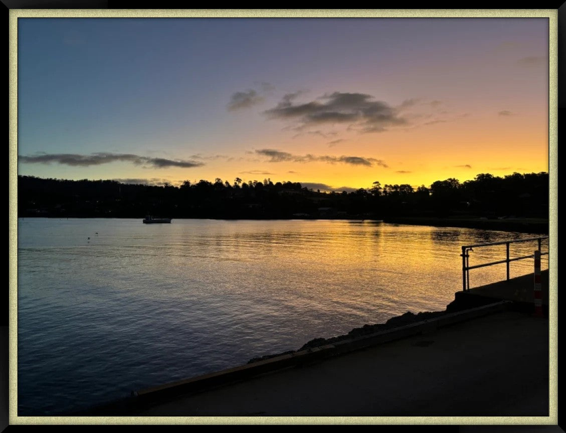 dusk over gravelly beach west tamar tasmania 