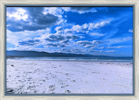 clouds rolling in above  the pristine white  sands and turquoise water, Suicide Beach, East Coast, Tasmania