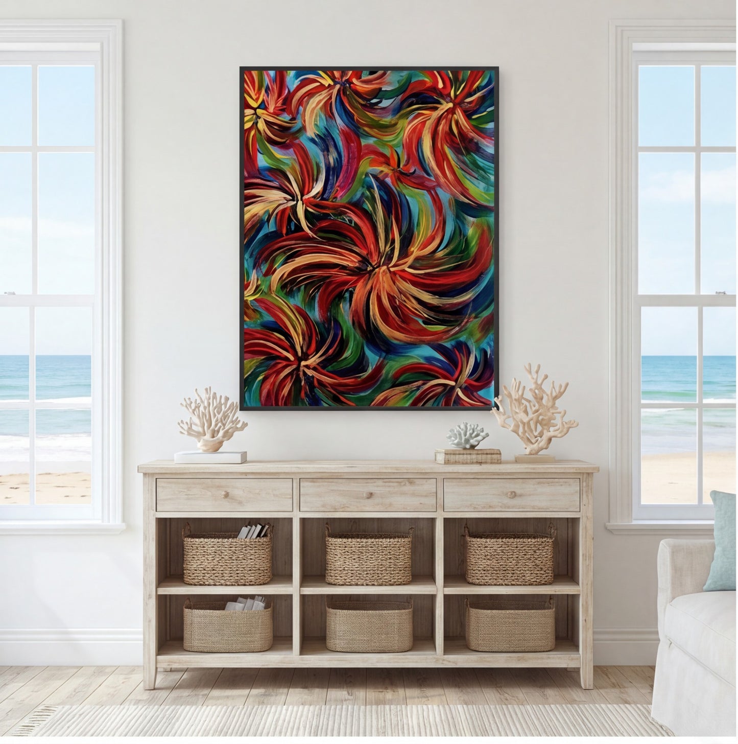 multicolour abstract artwork in coastal setting