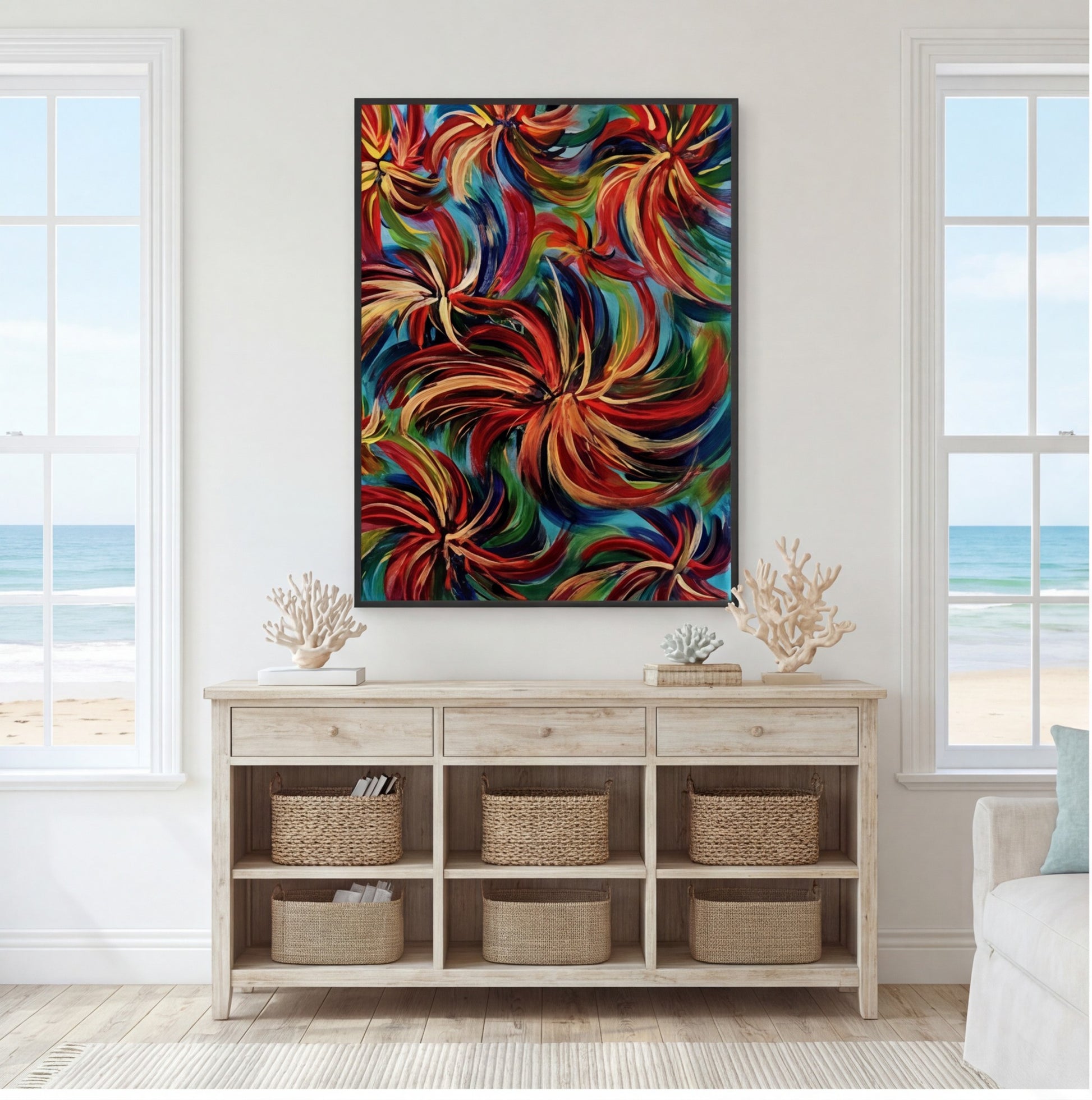 multicolour abstract artwork in coastal setting