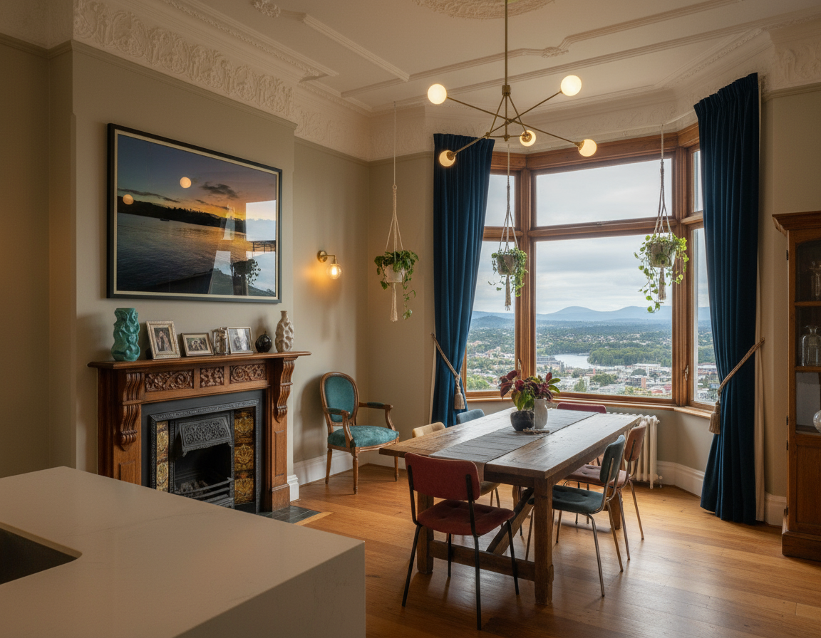gravelly dusk print featured here in a stately home overlooking Launceston and the Tamar river