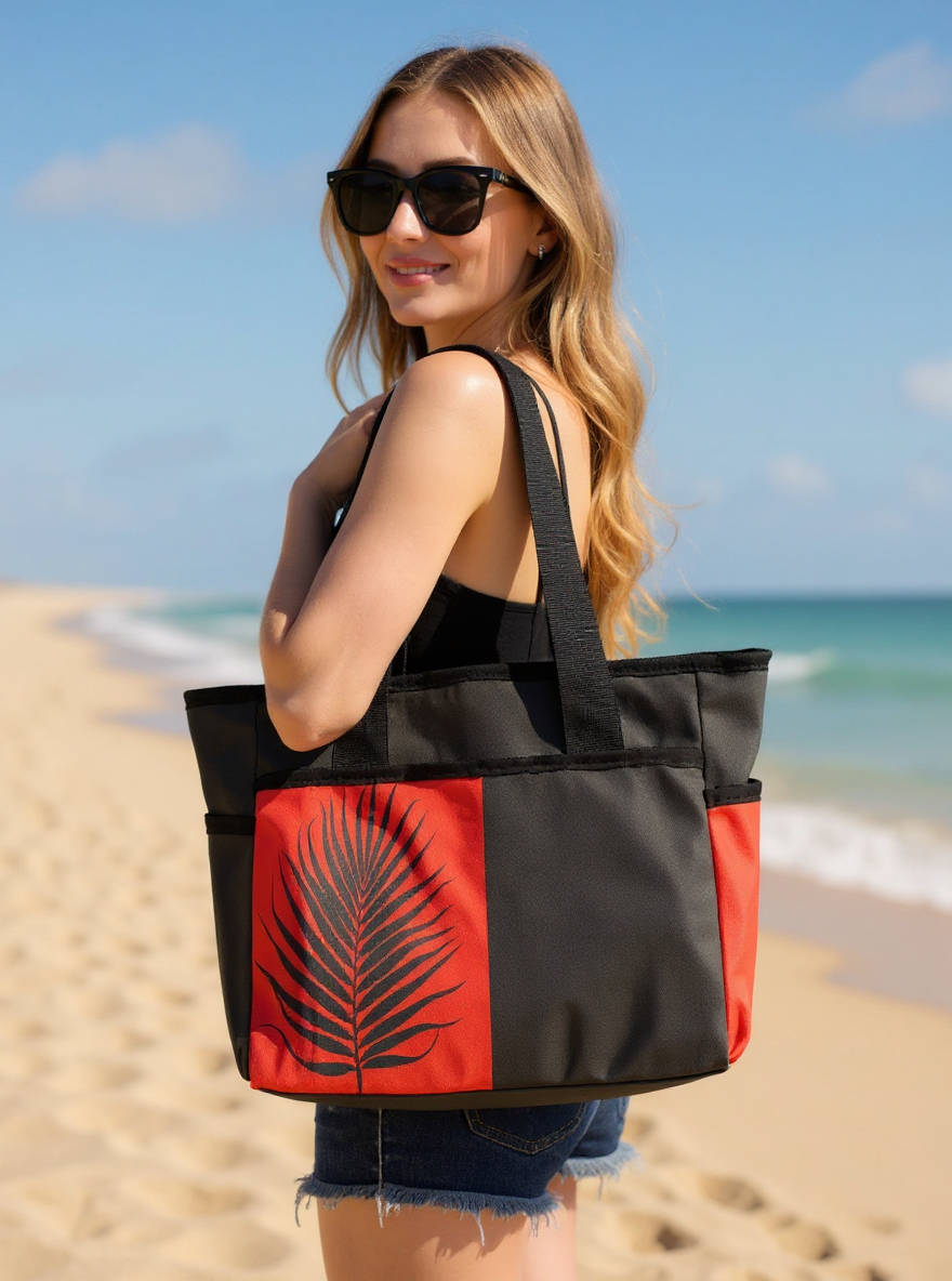 red black palm tote Custom Beach Tote Bag-Large