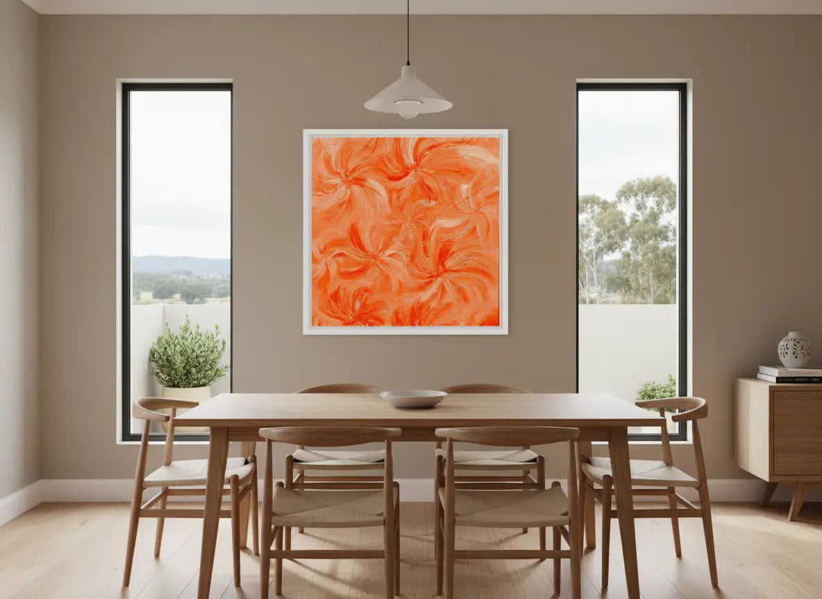 The Grand Grevilleaprint on caramel wall in dining room