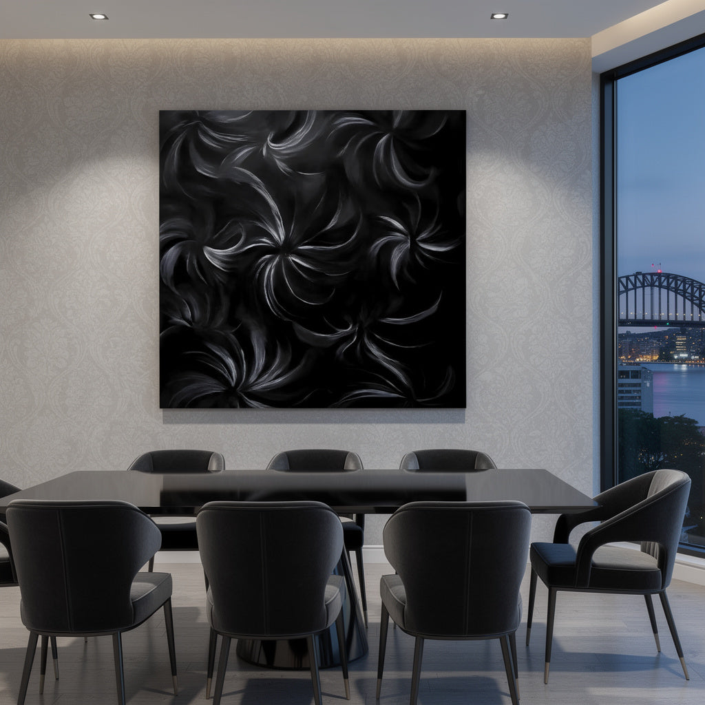 midnight beauty Australian black orchid print black white abstract 