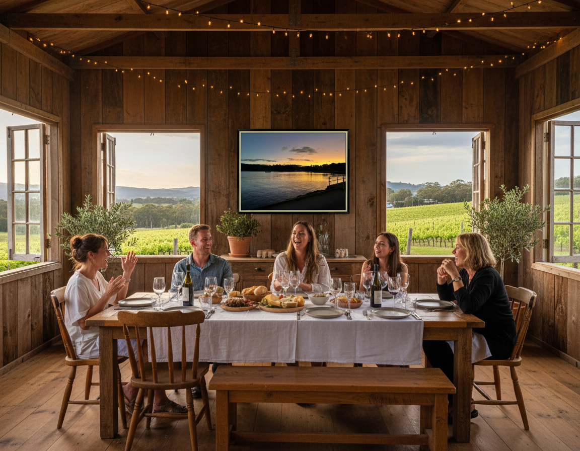 A gravelly dusk print featured in a local Tasmanian vineyard